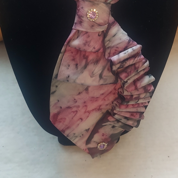 Pink Marble Ruffled Neck Tiewith Crystal Buttons - Picture 1 of 1